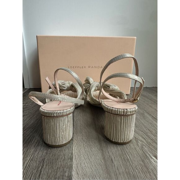 Loeffler Randall Dahlia Platinum Pleated Bow Heel Size 8.5 $450 - Picture 13 of 15